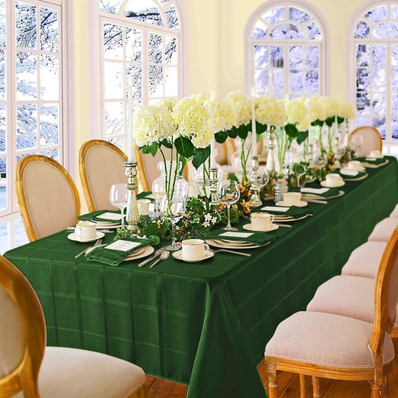 Holiday Tablecloth, 52 Inch x 52 Inch Square, Hunter Green - Picture 2 of 6